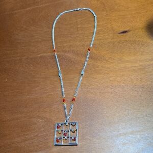 Silver-tone Necklace with Amber Accent Beads
